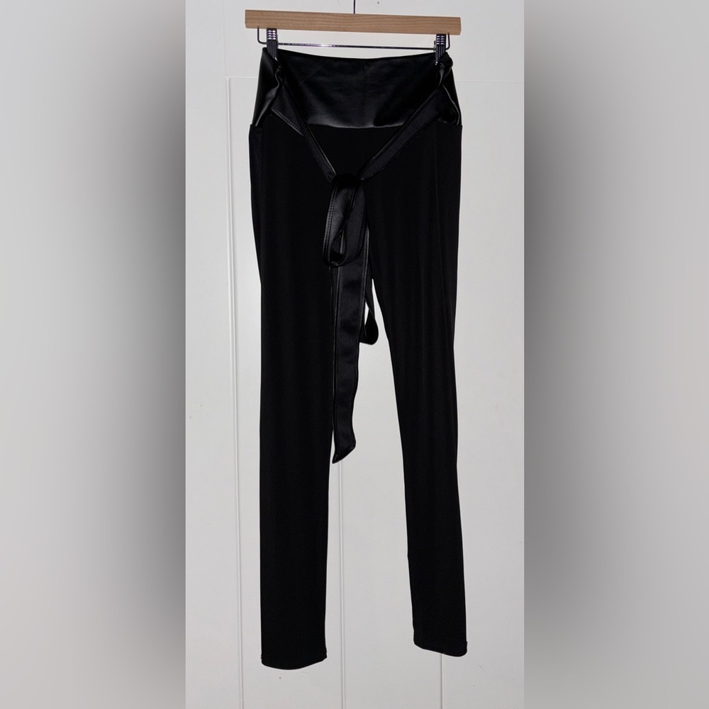 Venus Faux Leather High Waist Legging Dress Pant Front Tie Black Women L Stretch